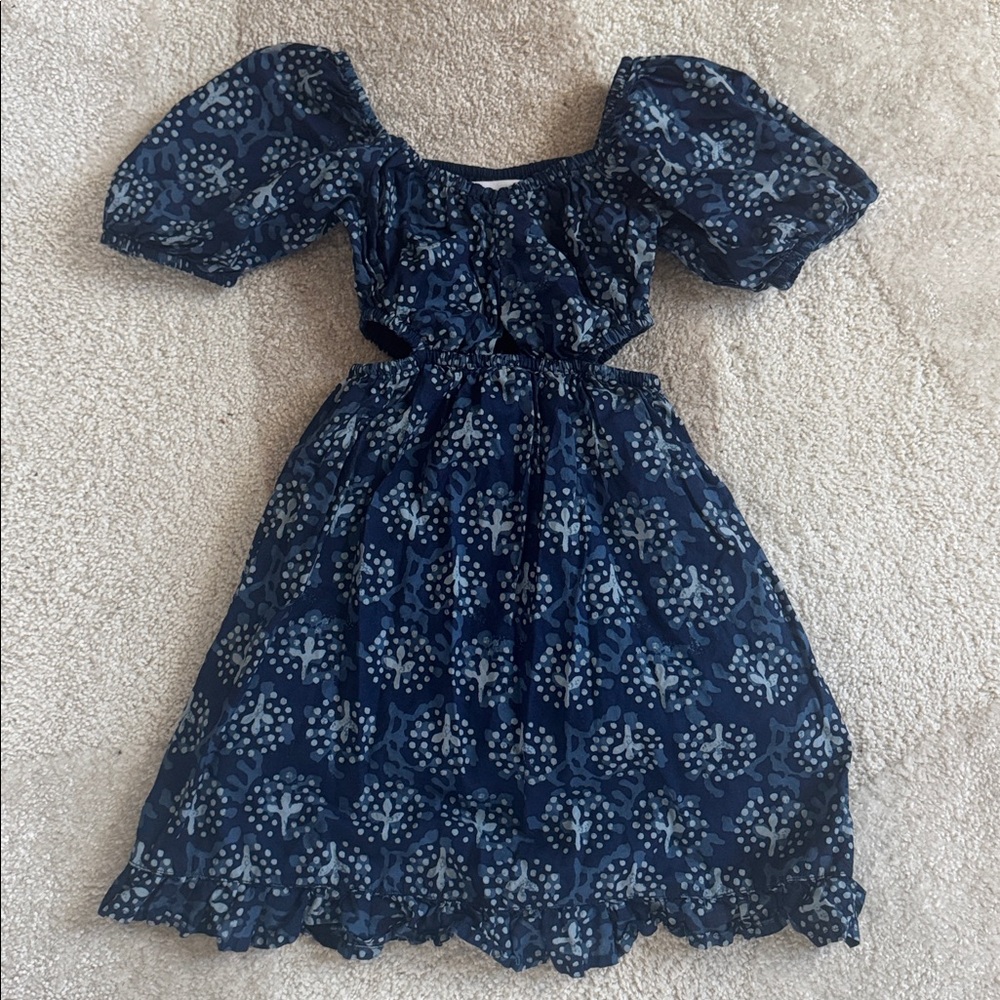 Zara Girls Blue Cutout Puff Sleeve Dress